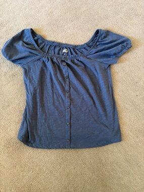 SO Navy Short-Sleeve Button Front Top
